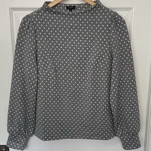 Talbots Women's Metallic Gray w/ White Polka Dot Shimmer Puff Sleeve Top S